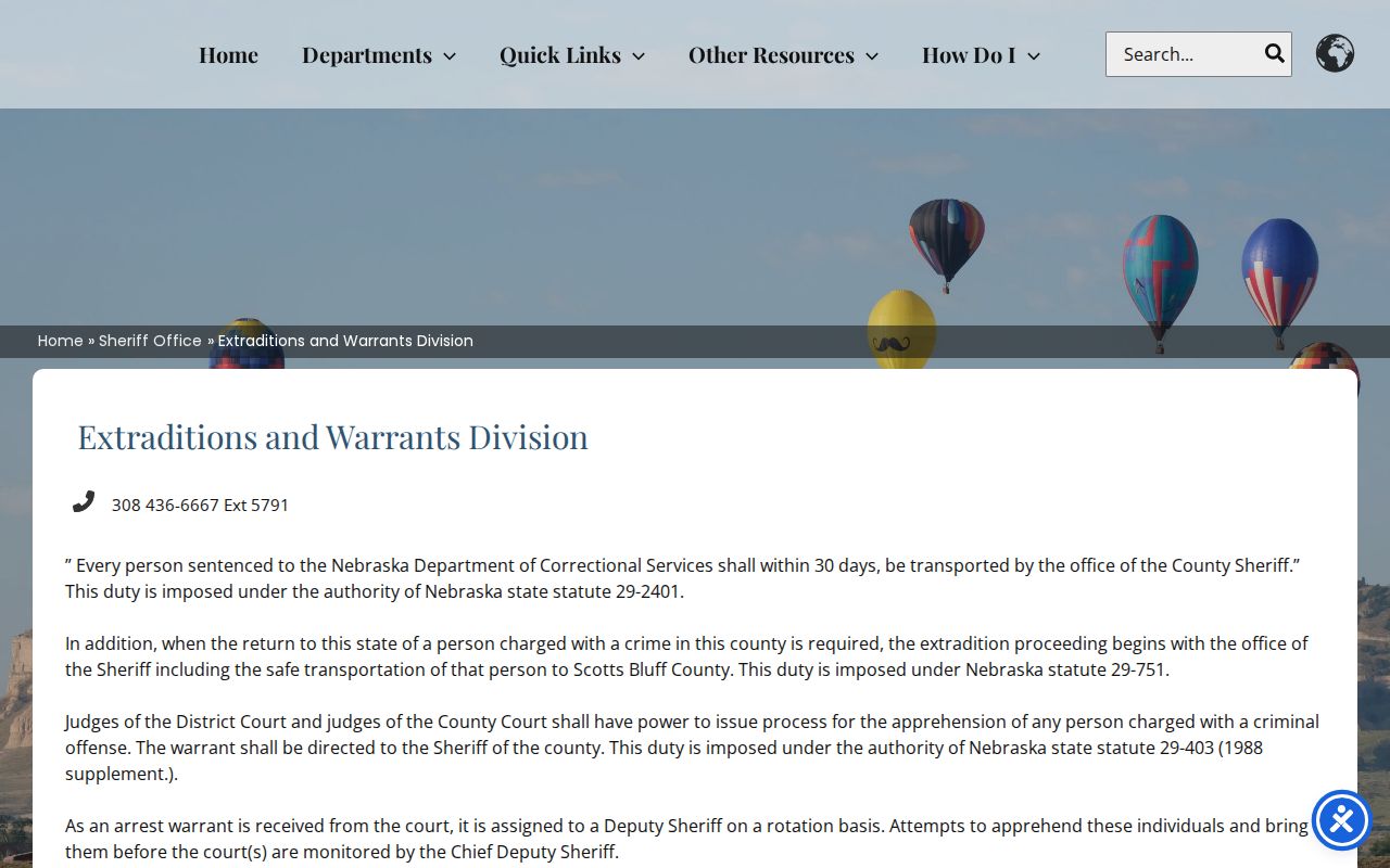 Scotts Bluff County arrest warrant and extradition records page