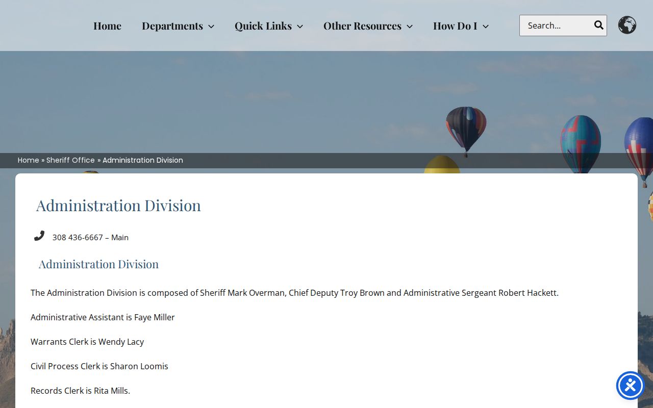 Scotts Bluff County arrest records staff and Sheriff administration page