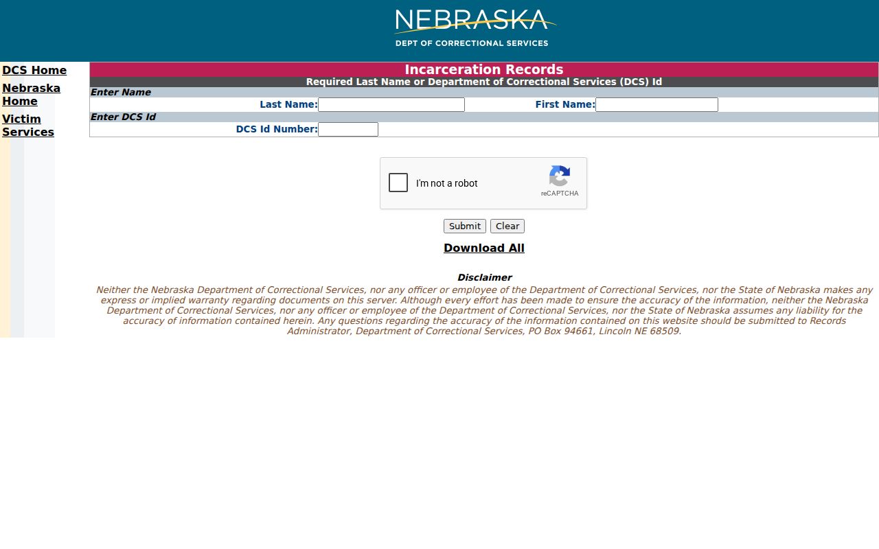 Scotts Bluff County criminal history NDCS state incarceration search