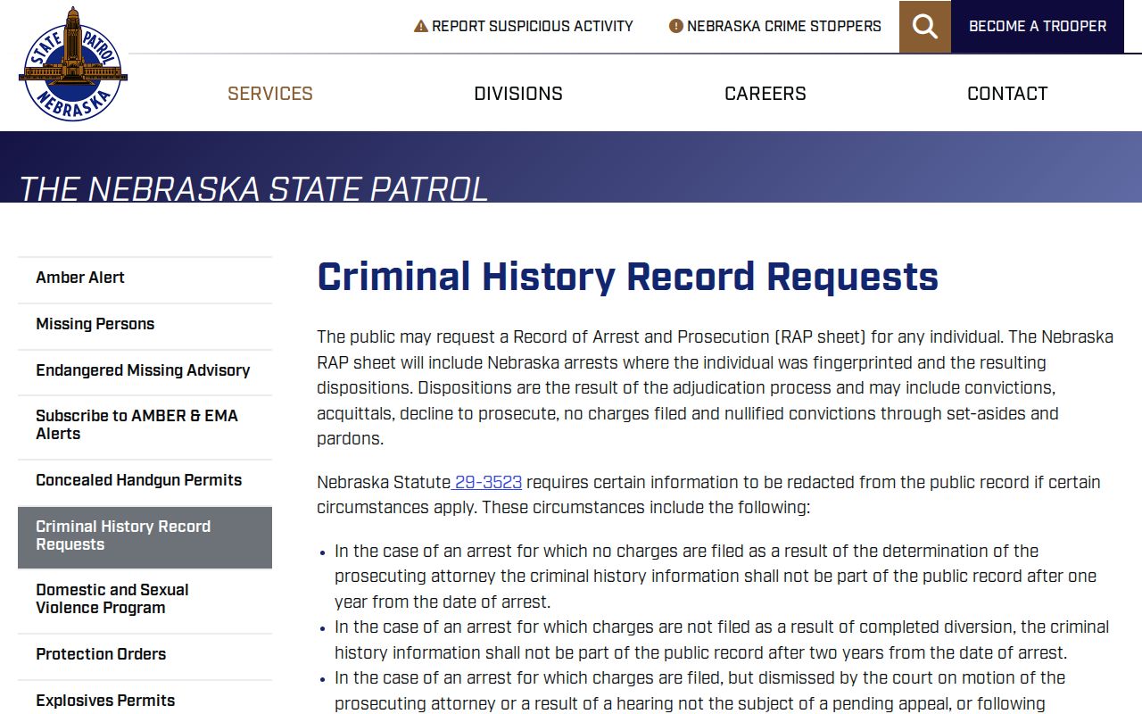 Scotts Bluff County criminal history Nebraska State Patrol RAP guidance