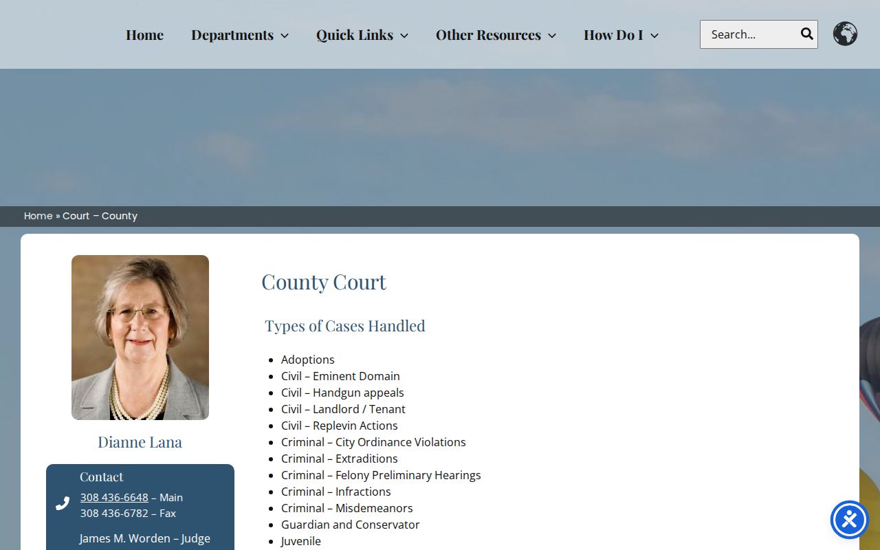 Official Scotts Bluff County Court page with court contact and jurisdiction details
