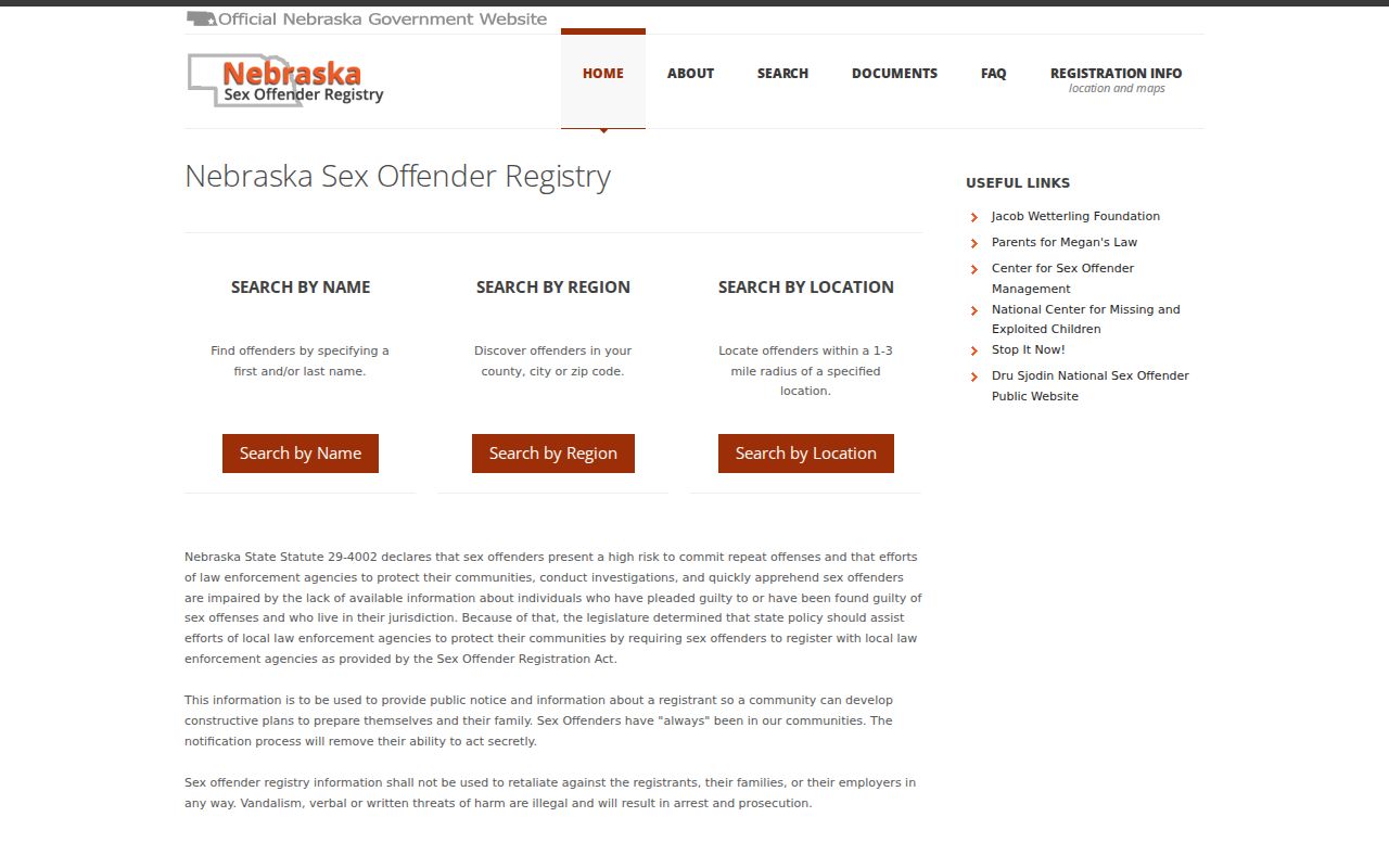 Nebraska registry home for a Scotts Bluff County sex offender lookup