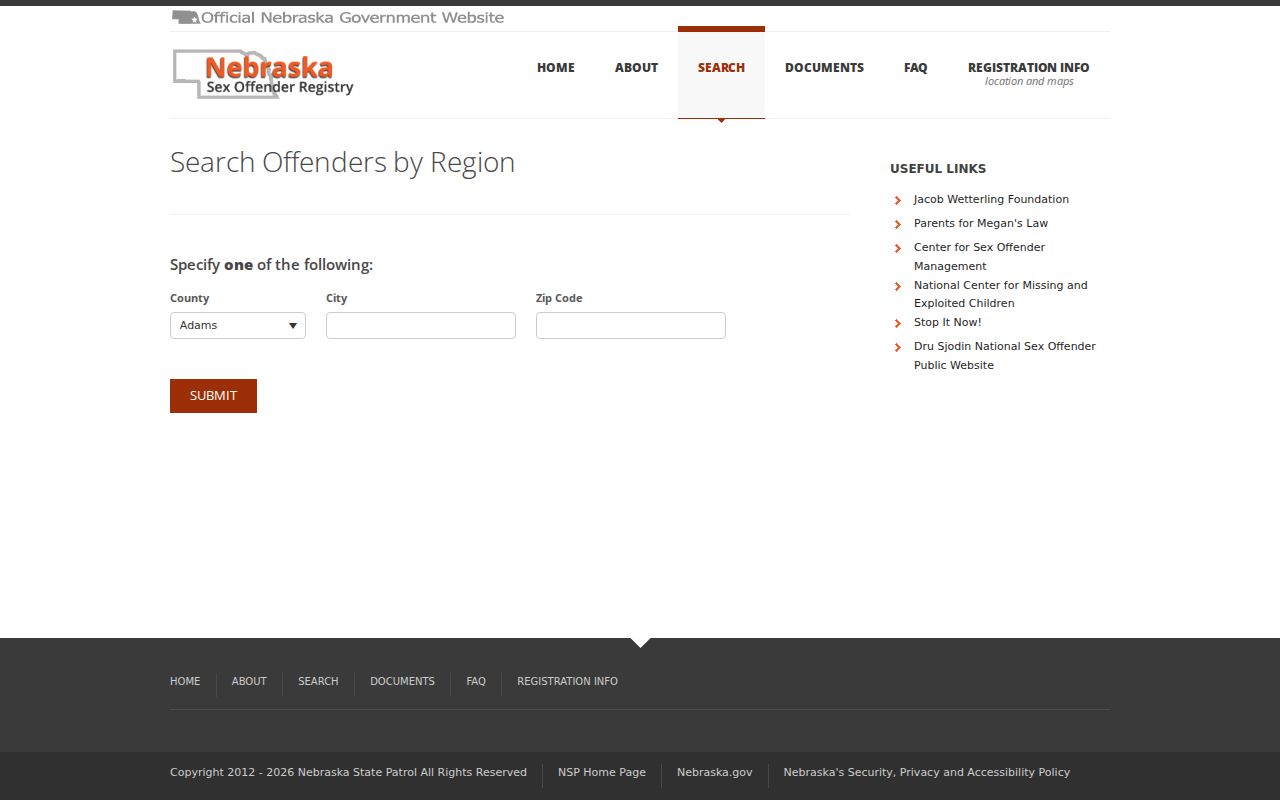 Scotts Bluff County sex offender region search fields
